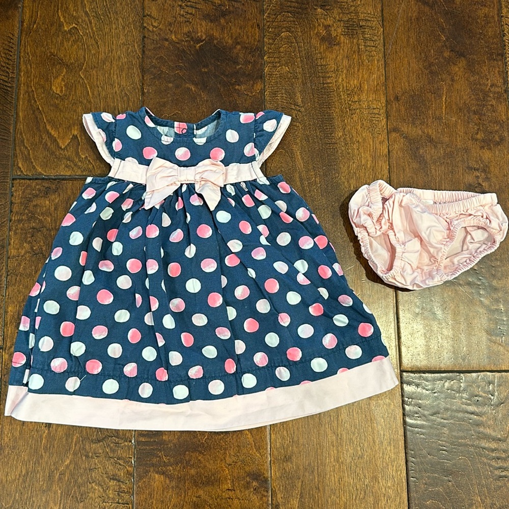 Gymboree Baby Girls Blue & Pink Polka Dot Dress with Diaper Cover